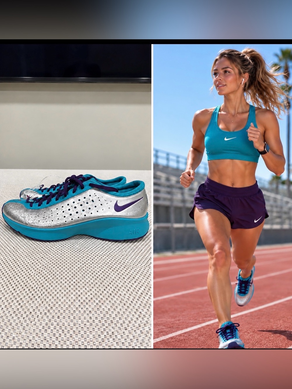 New Women’s Nike Air Silver, Teal and Purple Running Shoes sz 9